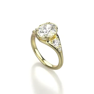 14k yellow gold diamond engagement ring with large oval diamond by Bruce Trick