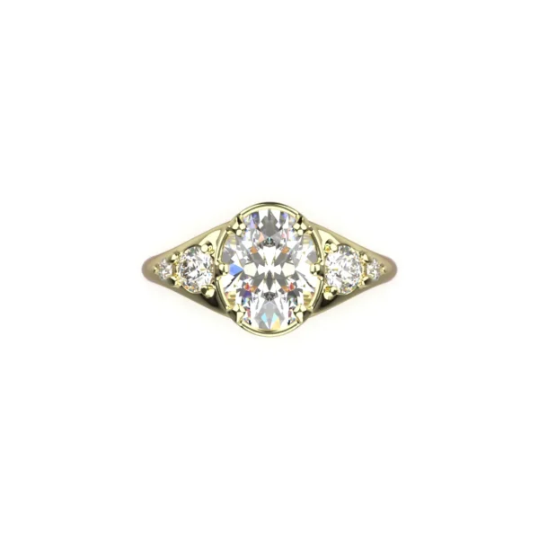 14k yellow gold diamond engagement ring with large oval diamond by Bruce Trick