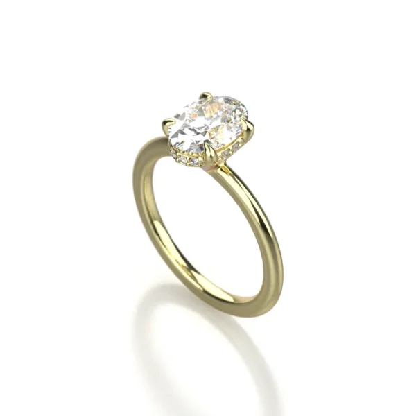 14k yellow gold diamond engagement ring with oval diamond by Bruce Trick
