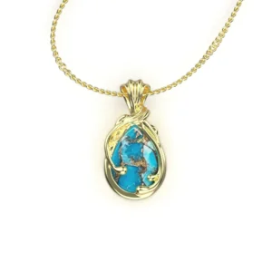 14k yellow gold pendant with turquoise in Art Nouveau design by Bruce Trick