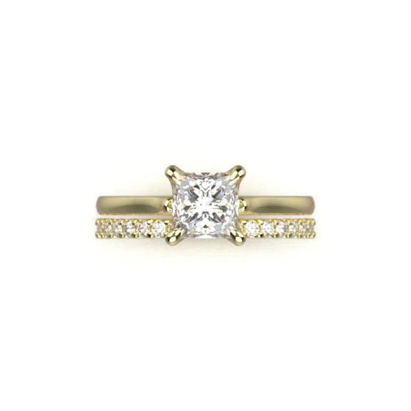 14k yellow gold diamond engagemnt ring and wedding ring set by Bruce Trick