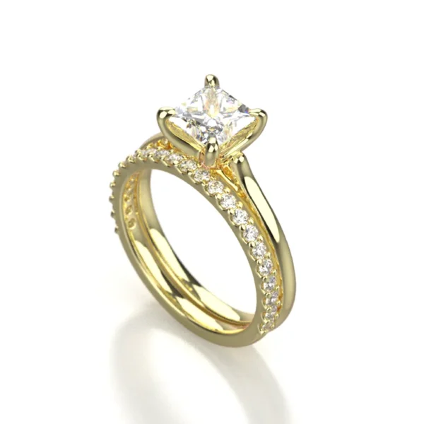 14k yellow gold diamond engagemnt ring and wedding ring set by Bruce Trick