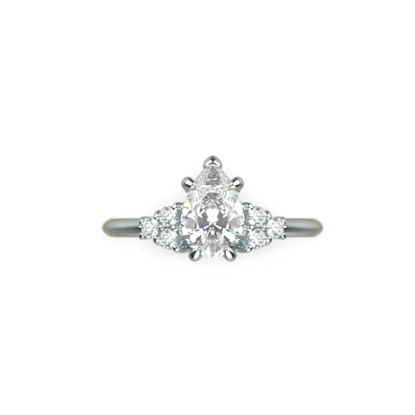 Pear cut diamond engagement ring in 14k white gold by Bruce Trick
