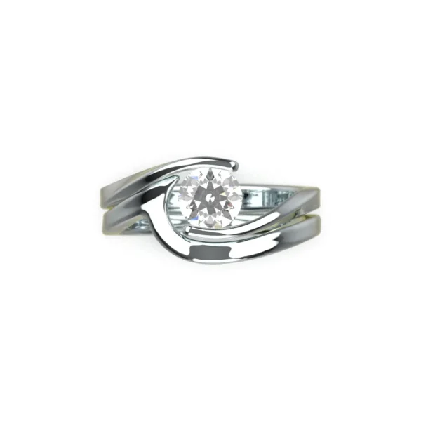 Swirl diamond engagement ring and wedding band set in 14k white gold designed by Bruce Trick