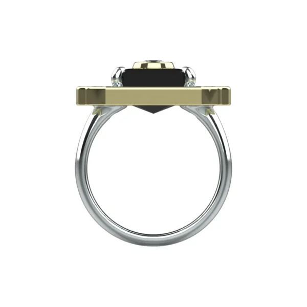14k white gold and 14k yellow gold ring with diamonds and onyx designed by Bruce Trick