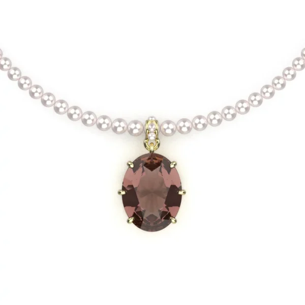 Heirloom gemstone necklace in 14k yellow gold with pearls designed by Bruce Trick