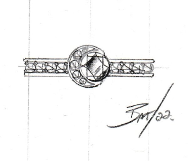 Skecth and design of engagement ring with moon motif by Bruce Trick