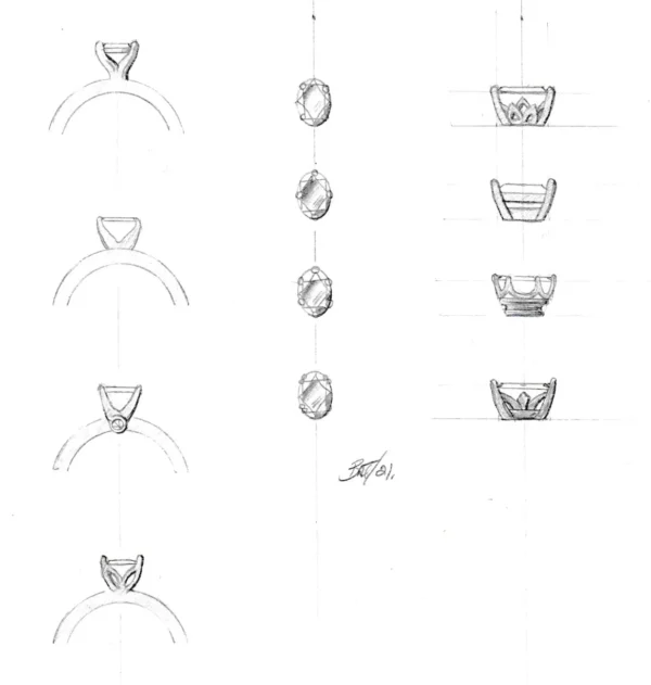 diamond engagement ring sketches designs by Bruce Trick