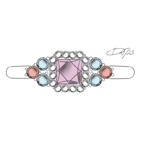 Diamond and gemstone ring sketch design by Bruce Trick