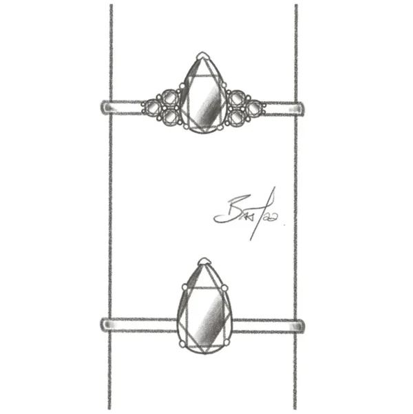 Pear cut diamond engagement ring sketch and design by Bruce Trick