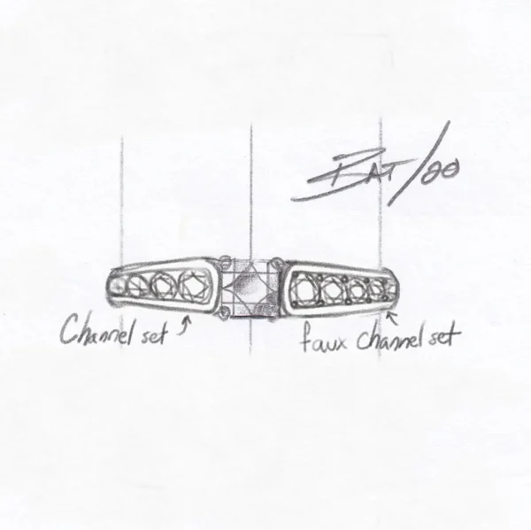 Diamond engagement ring sketch designed by Bruce Trick